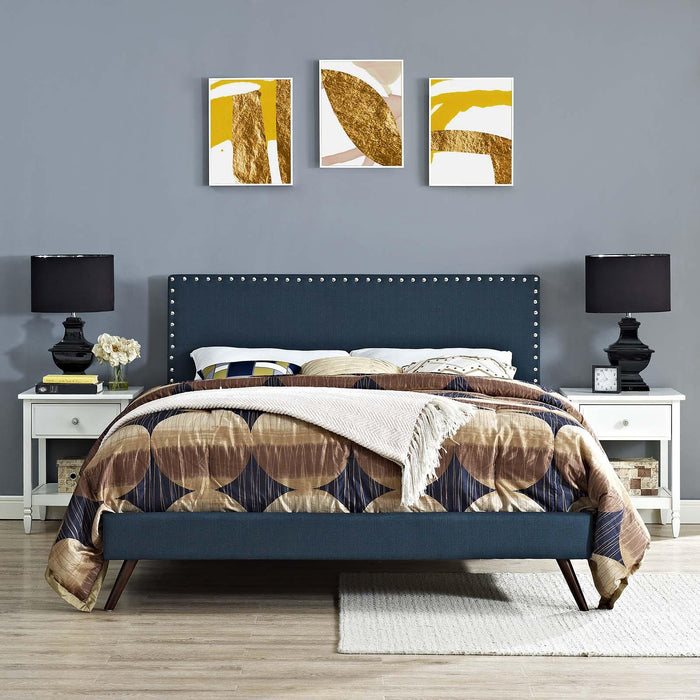 Macie Queen Fabric Platform Bed with Round Splayed Legs