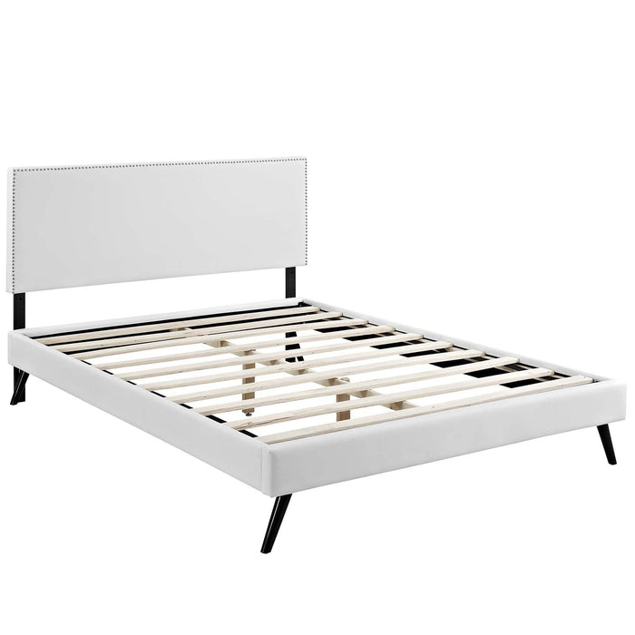 Macie King Vinyl Platform Bed with Round Splayed Legs