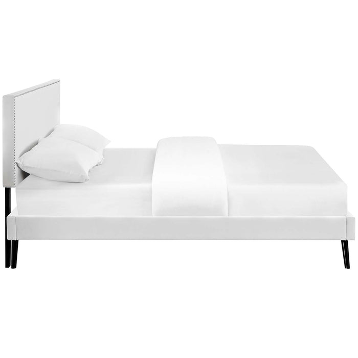 Macie Full Vinyl Platform Bed with Round Splayed Legs