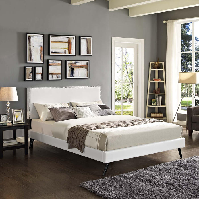 Macie King Vinyl Platform Bed with Round Splayed Legs