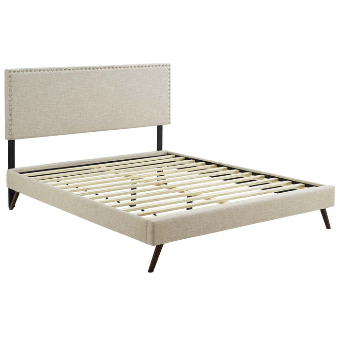 Macie King Fabric Platform Bed with Round Splayed Legs