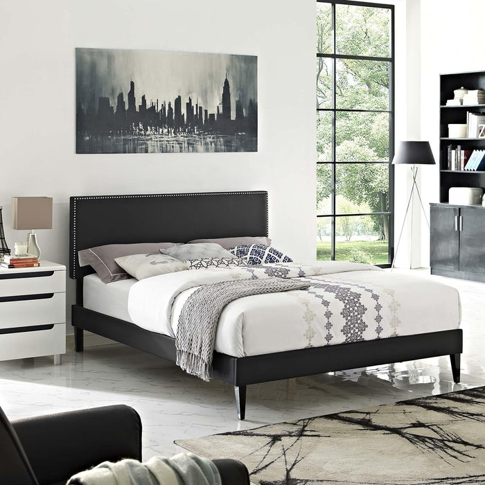 Macie Full Vinyl Platform Bed with Squared Tapered Legs