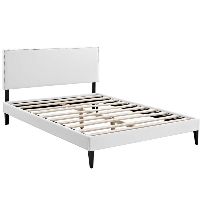 Macie Queen Vinyl Platform Bed with Squared Tapered Legs