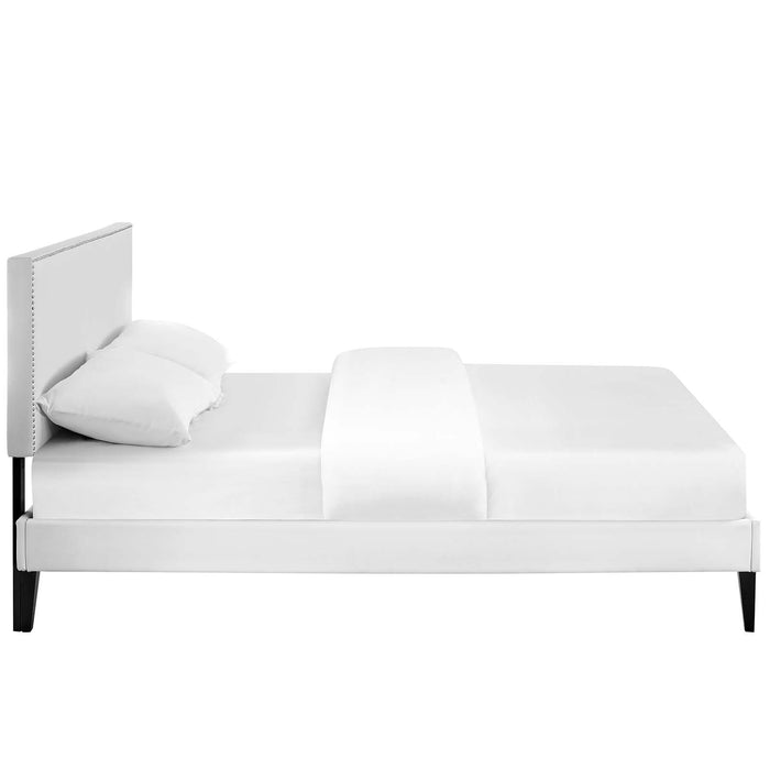 Macie King Vinyl Platform Bed with Squared Tapered Legs