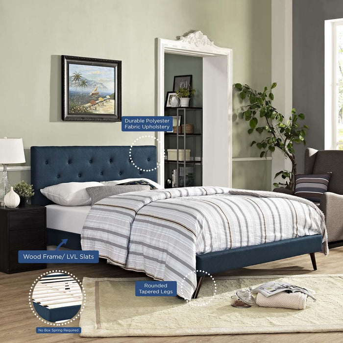 Tarah Queen Fabric Platform Bed with Round Splayed Legs