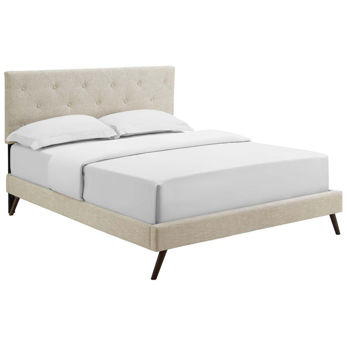 Tarah Queen Fabric Platform Bed with Round Splayed Legs