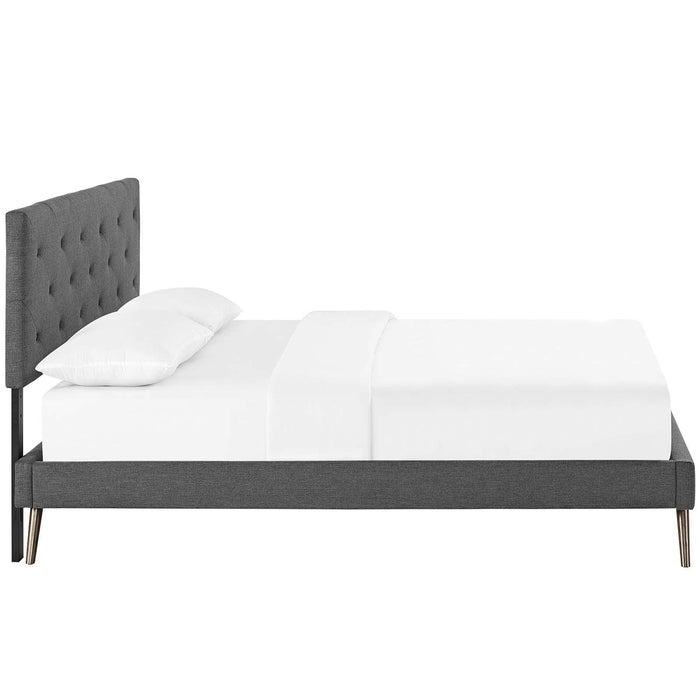 Tarah Queen Fabric Platform Bed with Round Splayed Legs