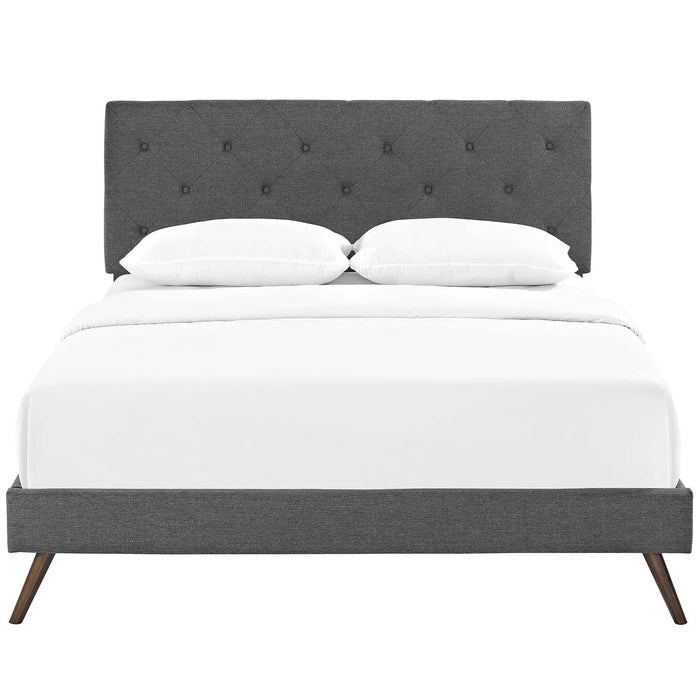 Tarah Queen Fabric Platform Bed with Round Splayed Legs