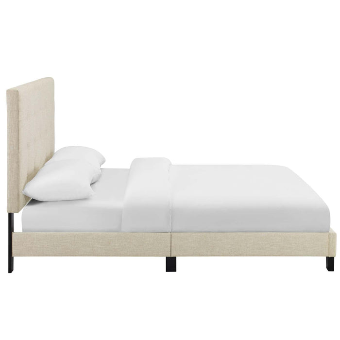 Melanie King Tufted Button Upholstered Fabric Platform Bed