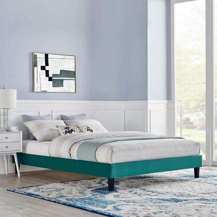 Reign Queen Performance Velvet Platform Bed Frame