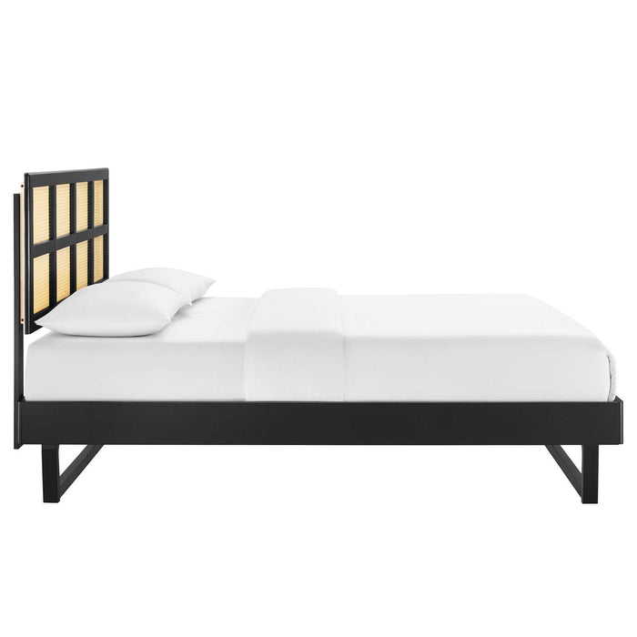 Sidney Cane and Wood King Platform Bed With Angular Legs