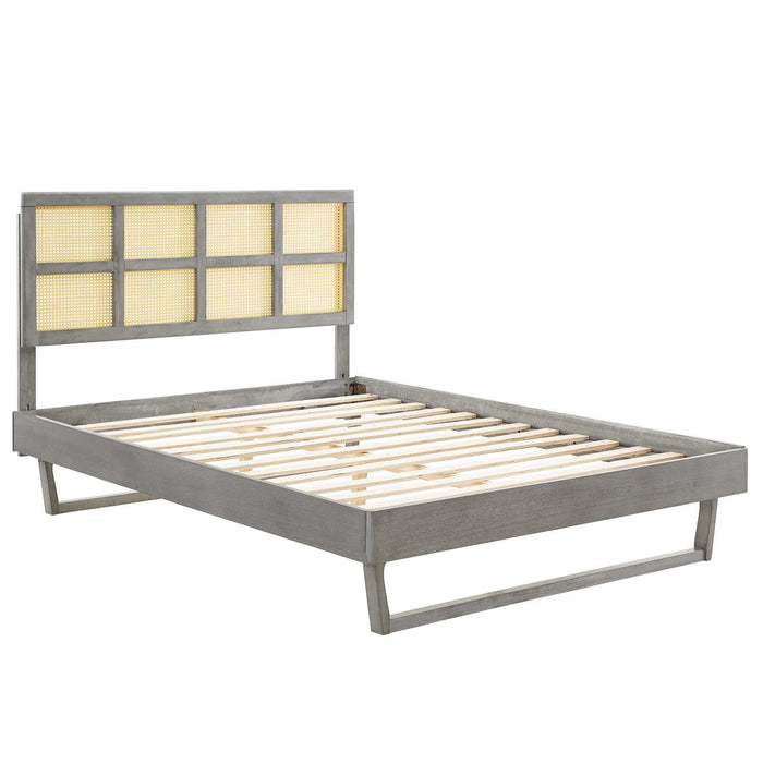 Sidney Cane and Wood Queen Platform Bed With Angular Legs