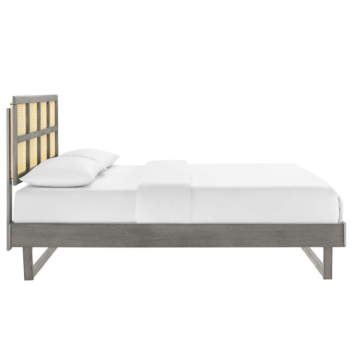 Sidney Cane and Wood King Platform Bed With Angular Legs