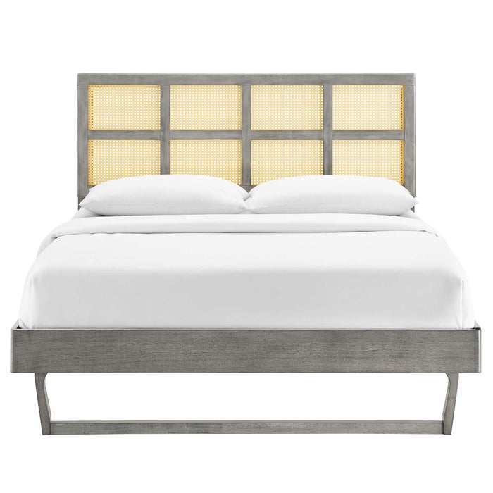 Sidney Cane and Wood Queen Platform Bed With Angular Legs