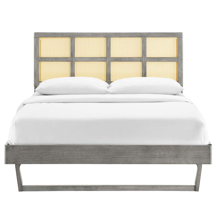 Sidney Cane and Wood King Platform Bed With Angular Legs