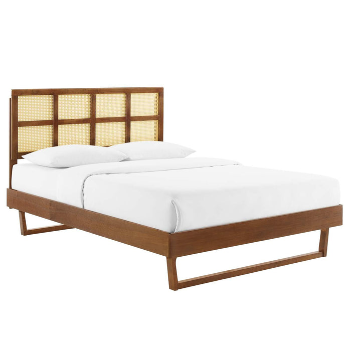 Sidney Cane and Wood Queen Platform Bed With Angular Legs