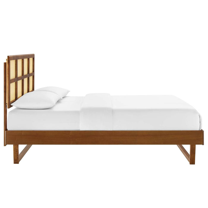 Sidney Cane and Wood King Platform Bed With Angular Legs