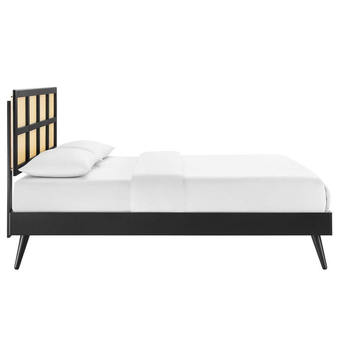 Sidney Cane and Wood King Platform Bed With Splayed Legs