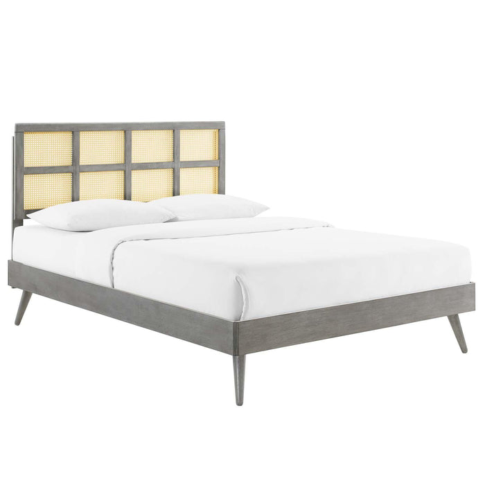 Sidney Cane and Wood King Platform Bed With Splayed Legs