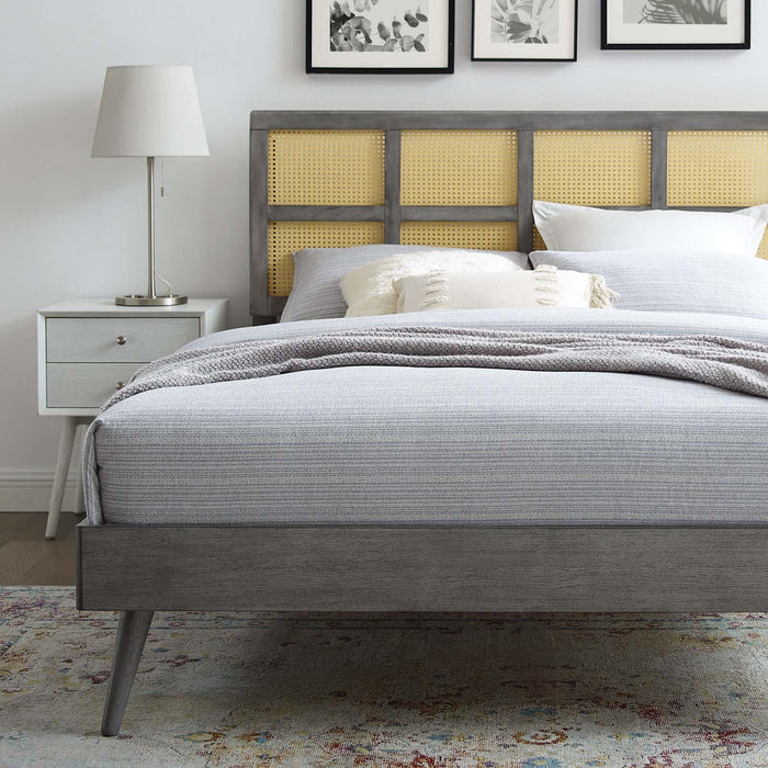 Sidney Cane and Wood King Platform Bed With Splayed Legs