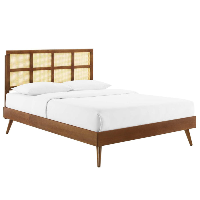 Sidney Cane and Wood King Platform Bed With Splayed Legs