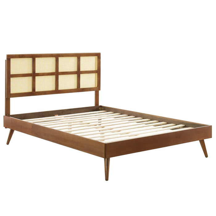 Sidney Cane and Wood Queen Platform Bed With Splayed Legs