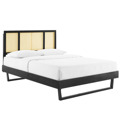 Kelsea Cane and Wood King Platform Bed With Angular Legs image