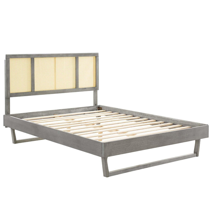 Kelsea Cane and Wood Queen Platform Bed With Angular Legs