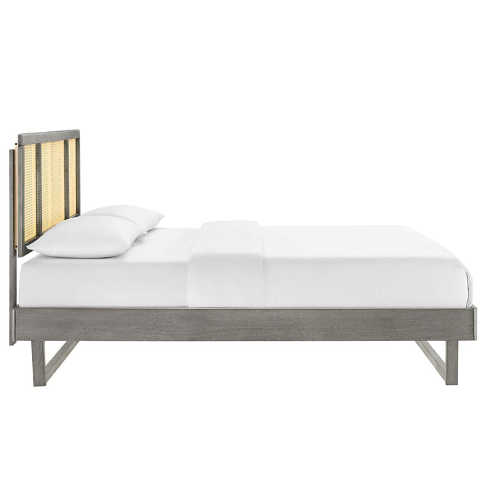 Kelsea Cane and Wood Queen Platform Bed With Angular Legs