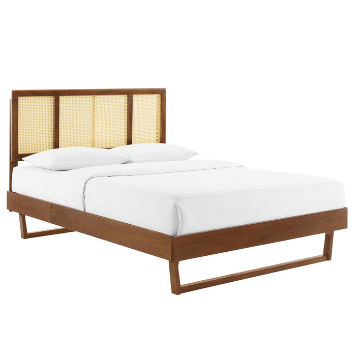 Kelsea Cane and Wood King Platform Bed With Angular Legs