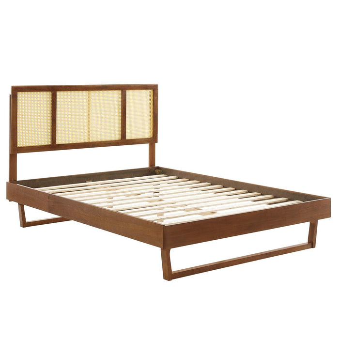 Kelsea Cane and Wood King Platform Bed With Angular Legs