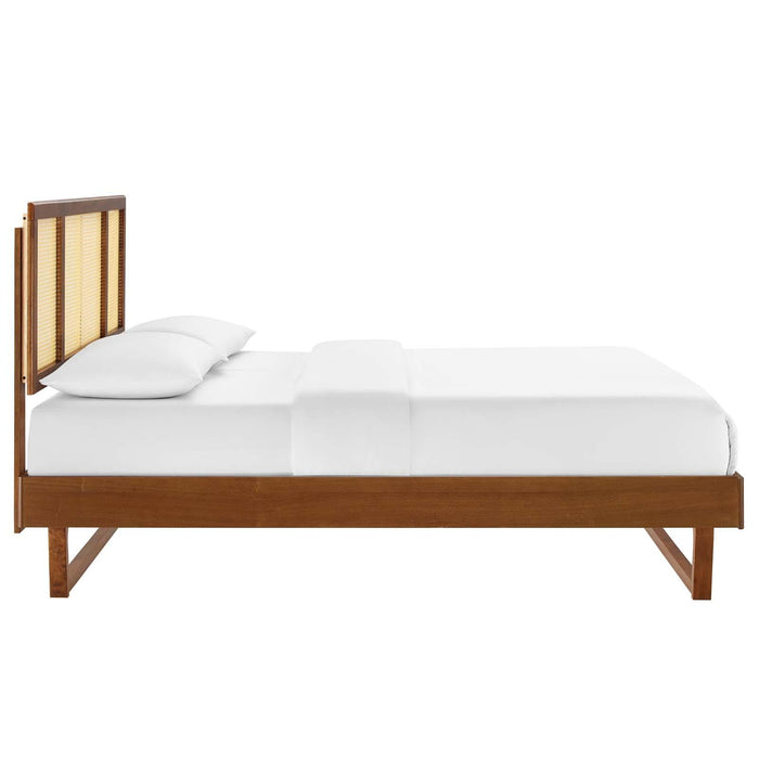 Kelsea Cane and Wood King Platform Bed With Angular Legs