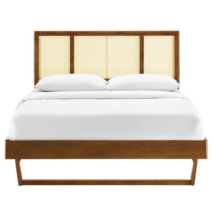 Kelsea Cane and Wood King Platform Bed With Angular Legs