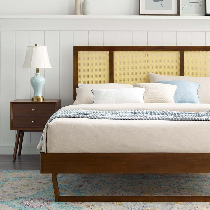 Kelsea Cane and Wood King Platform Bed With Angular Legs