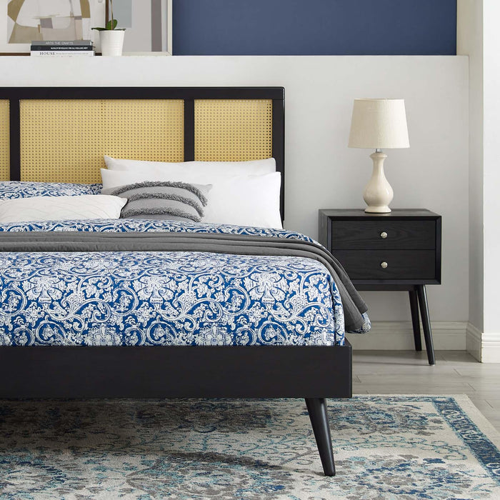 Kelsea Cane and Wood Full Platform Bed With Splayed Legs