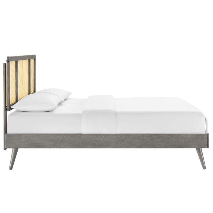 Kelsea Cane and Wood Queen Platform Bed With Splayed Legs