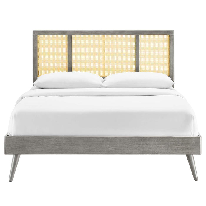 Kelsea Cane and Wood King Platform Bed With Splayed Legs