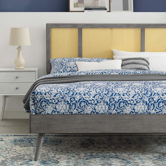 Kelsea Cane and Wood Queen Platform Bed With Splayed Legs