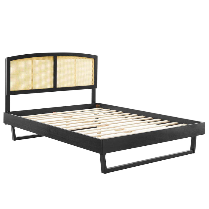 Sierra Cane and Wood King Platform Bed With Angular Legs