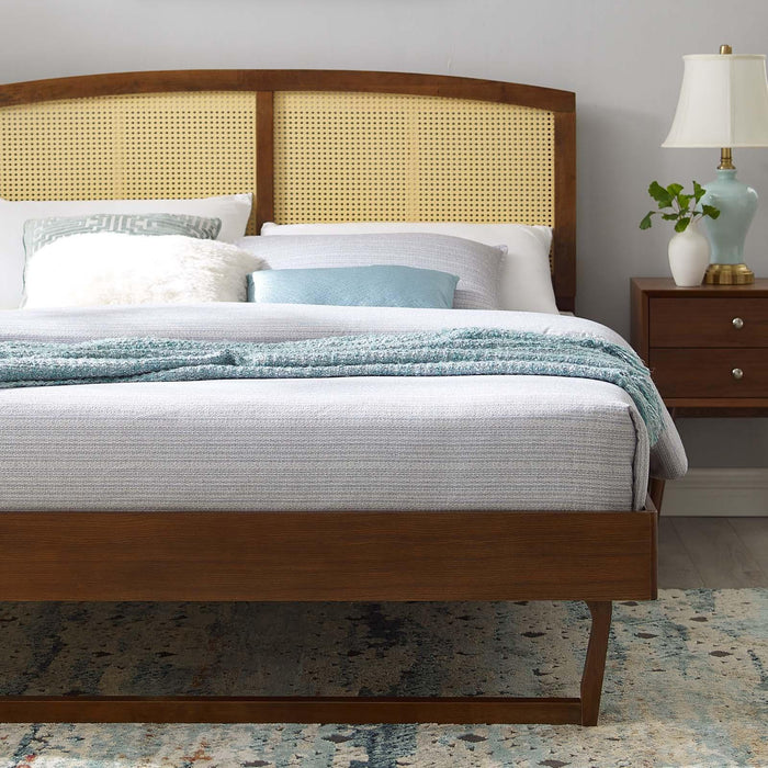 Sierra Cane and Wood Queen Platform Bed With Angular Legs