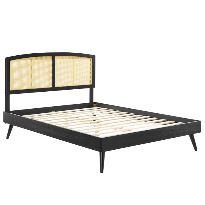 Sierra Cane and Wood Full Platform Bed With Splayed Legs