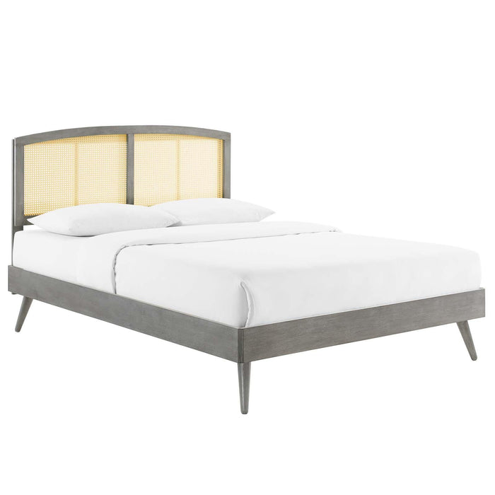 Sierra Cane and Wood Queen Platform Bed With Splayed Legs