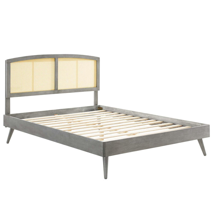 Sierra Cane and Wood Queen Platform Bed With Splayed Legs