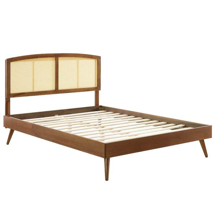 Sierra Cane and Wood King Platform Bed With Splayed Legs