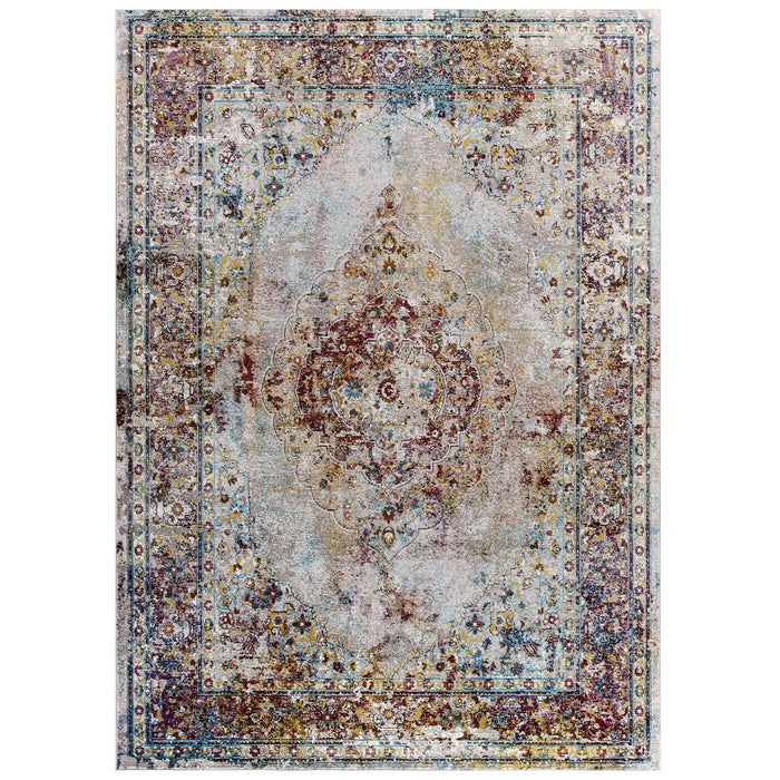 Success Merritt Transitional Distressed Floral Persian Medallion  5x8 Area Rug image