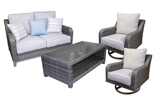 Elite Park Outdoor Loveseat, Lounge Chairs and Cocktail Table - Dinettes Plus Furniture