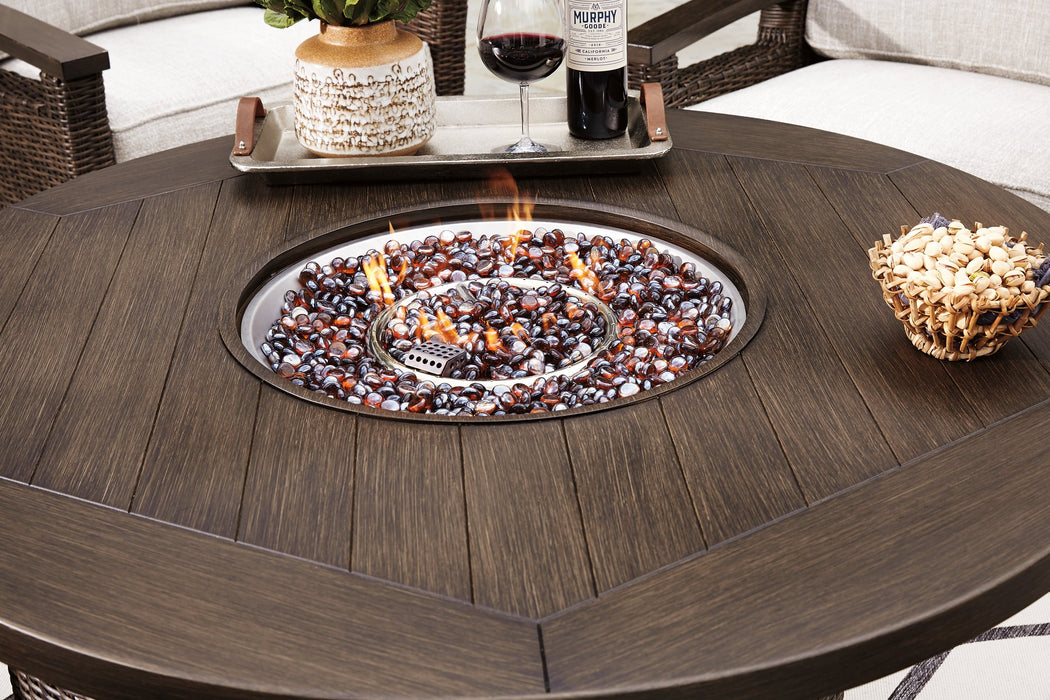 Paradise Trail Paradise Trail Fire Pit Table with 4 Nuvella Swivel Lounge Chairs - Dinettes Plus Furniture