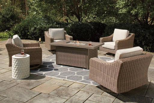 Beachcroft Beachcroft Fire Pit Table with Four Nuvella Swivel Lounge Chairs - Dinettes Plus Furniture