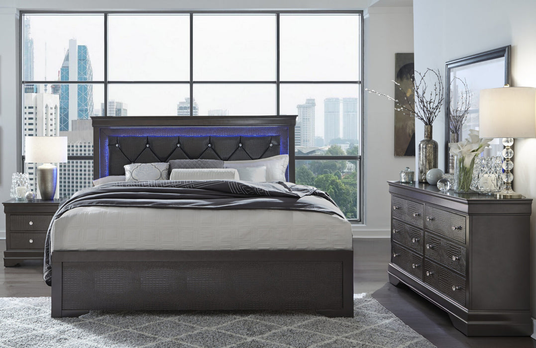 Pompei Metallic Grey Full Bed Grey With Led