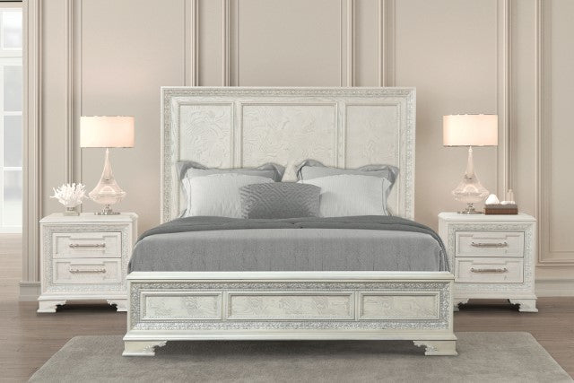 Stella Mia 4 Pc 5 Pc Queen Bedroom Set White & White - Dinettes Plus Furniture
